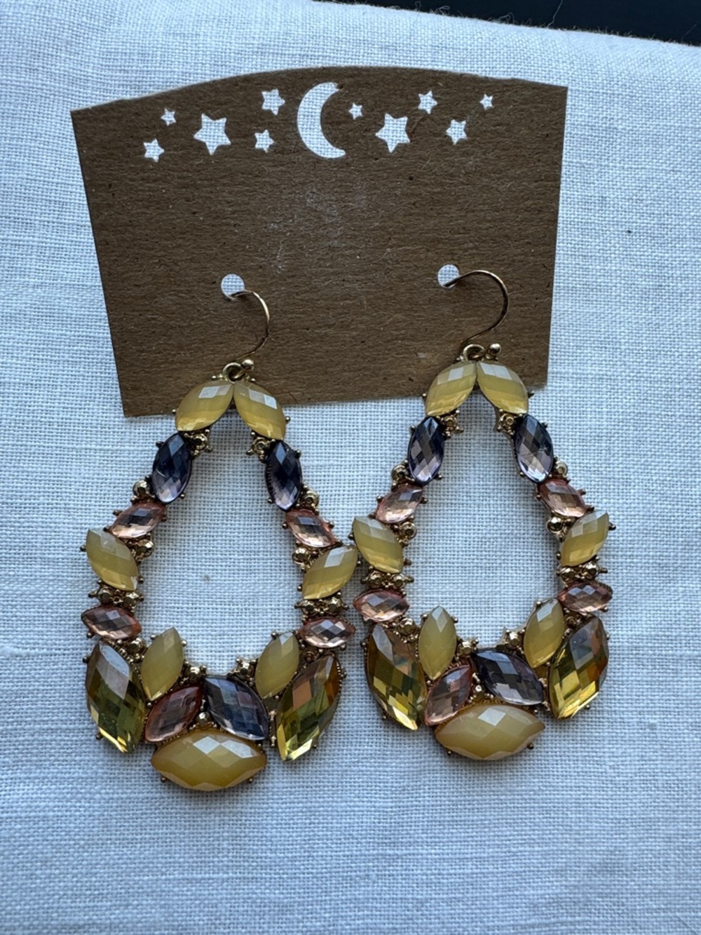 Faceted Teardrop Dangle Earrings in Yellow and Multi-Color